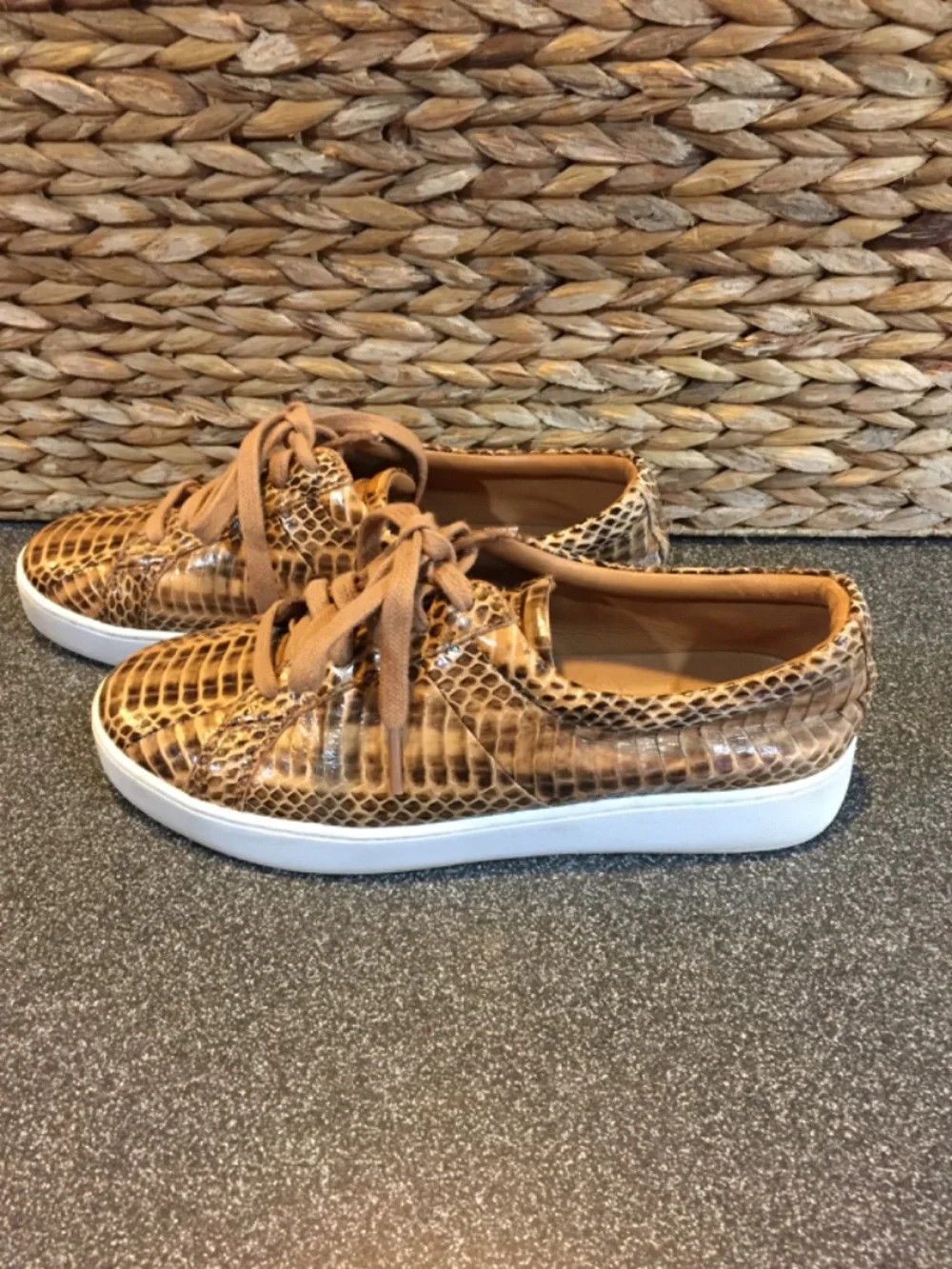 Michael Kors Tan Croc-Embossed Leather Sneakers